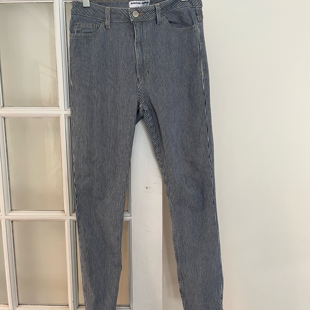 American Apparel Navy and White Striped Jeans